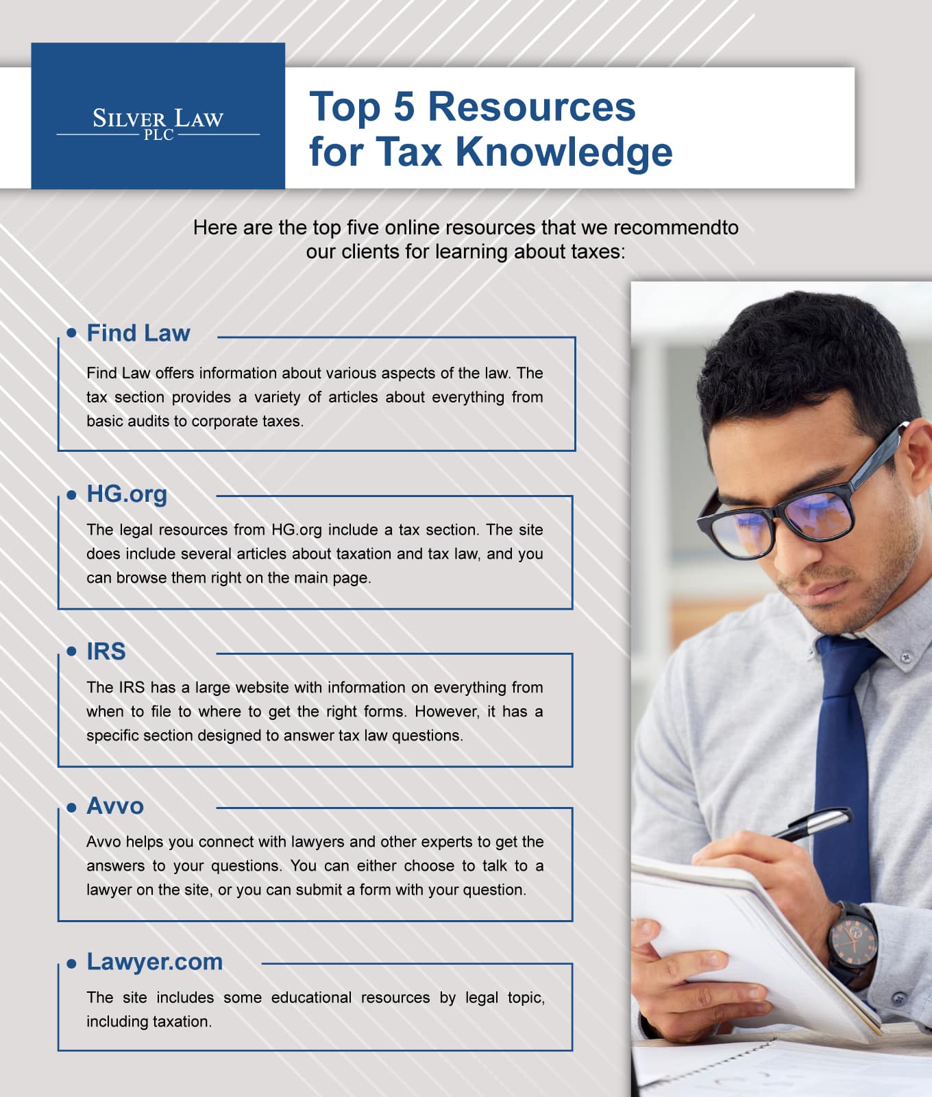 An infographic that shows the top 5 resources for tax knowledge